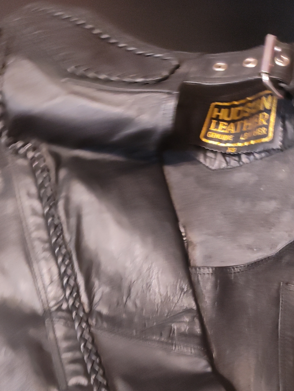 HUDSON LEATHER Black Braided Trim Leather Chaps  100 % Genuine Leather XS BNWOT